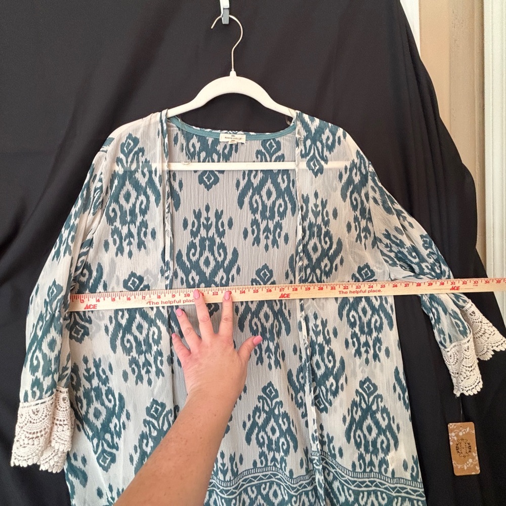 Mason & Belle Green and White Kimono with Lace Accent Women’s 2XL XXL New NWT - Picture 7 of 7